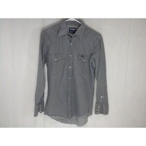 Wrangler Shirt Mens 15.5-33‎ Gray Canvas Pearl Snap X Long Tails Western Cowboy